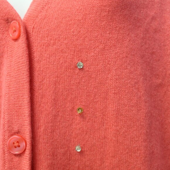 Garnet Hill Women’s Colorblock Cashmere Cardigan Size Medium Coral Pink and tan - Picture 12 of 16